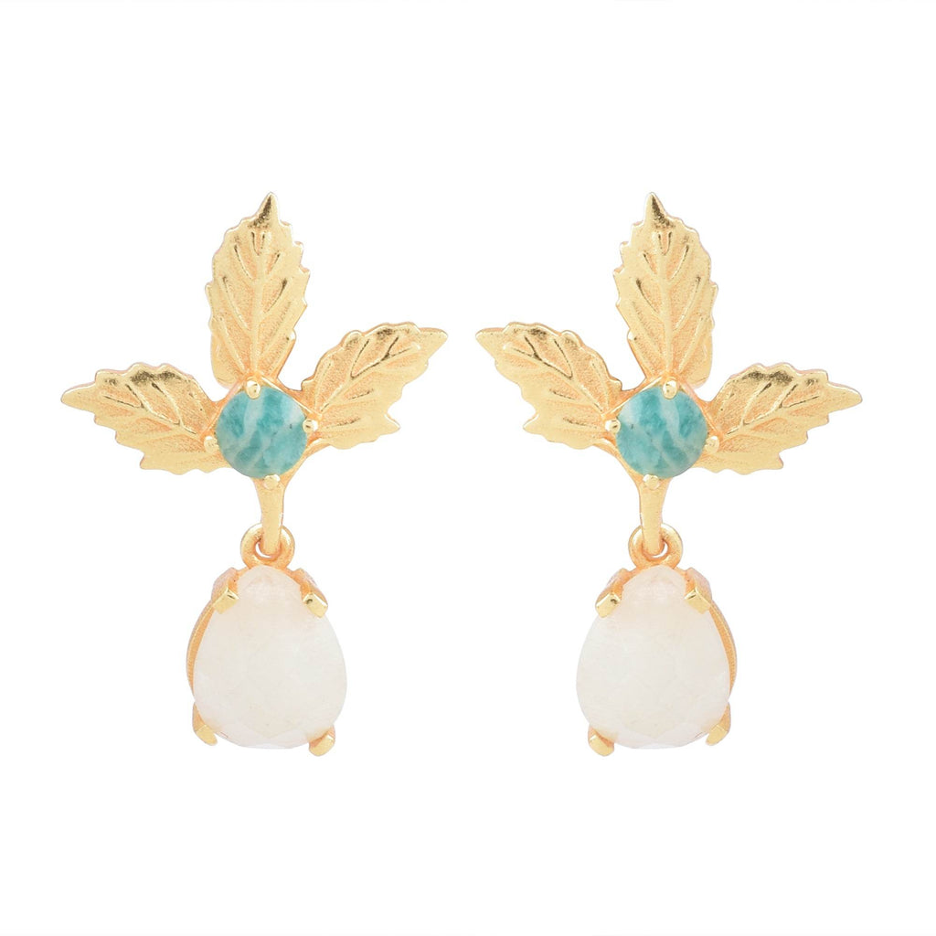 Dew Drop White Rainbow and Amazonite Gemstone Earrings - La Vitá Jewels