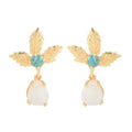Dew Drop White Rainbow and Amazonite Gemstone Earrings - La Vitá Jewels