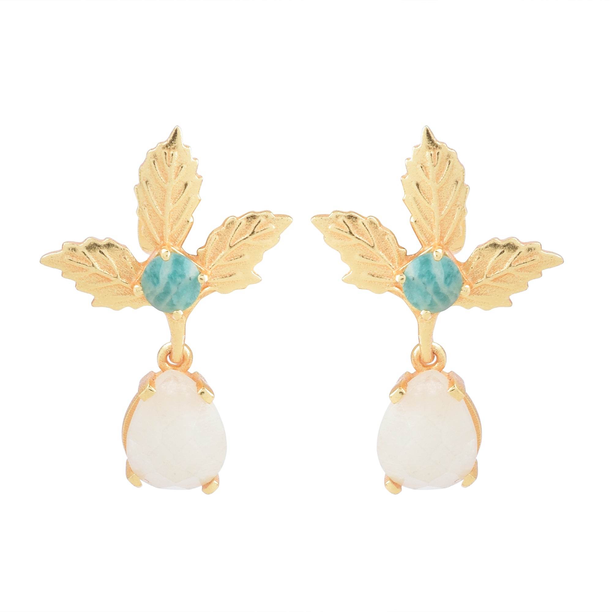 Dew Drop White Rainbow and Amazonite Gemstone Earrings - La Vitá Jewels