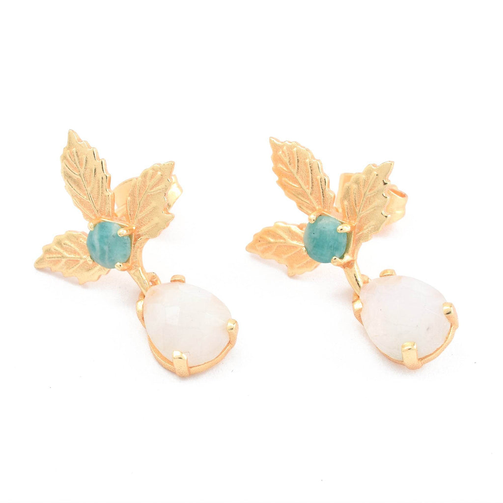Dew Drop White Rainbow and Amazonite Gemstone Earrings - La Vitá Jewels