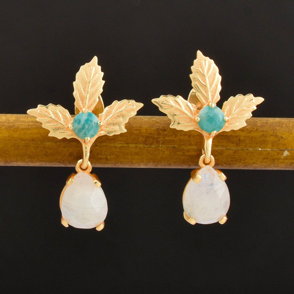 Dew Drop White Rainbow and Amazonite Gemstone Earrings - La Vitá Jewels