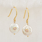Mother of Pearl Hook Earrings with Pink CZ Accents