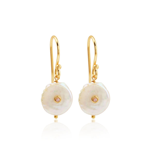 Mother of Pearl Hook Earrings with Pink CZ Accents