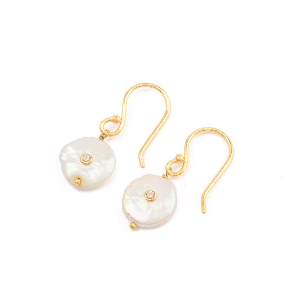 Mother of Pearl Hook Earrings with Pink CZ Accents