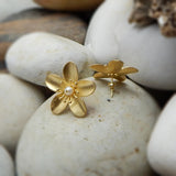 Handmade Natural Pearl Lotus Stud Earrings