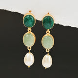 Emerald, Prehnite and Pearl Earrings