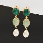 Emerald, Prehnite and Pearl Earrings - La Vitá Jewels
