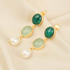 Emerald, Prehnite and Pearl Earrings - La Vitá Jewels