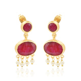 Ruby, Pearl Gemstone Dangle Earrings