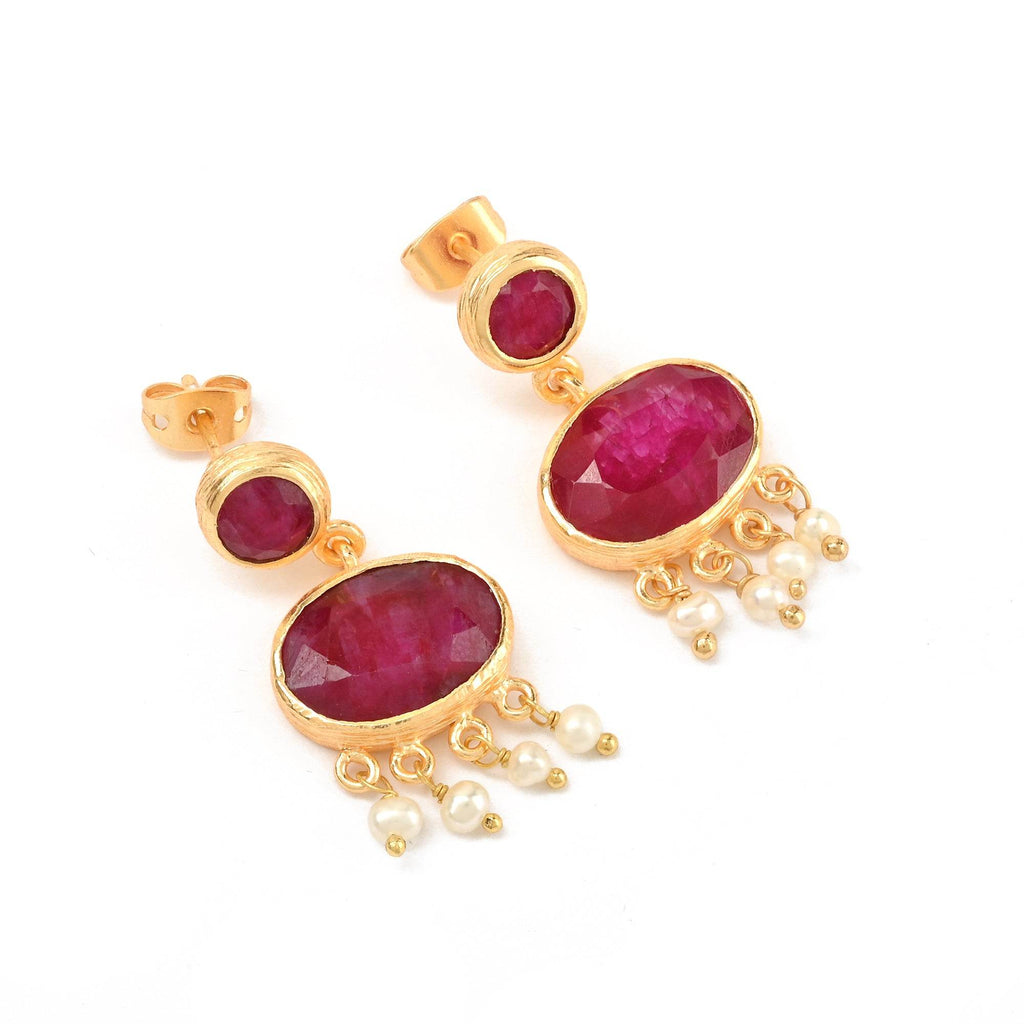Majestic Rubies, Pearl Gemstone Earrings - La Vitá Jewels