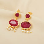 Majestic Rubies, Pearl Gemstone Earrings - La Vitá Jewels
