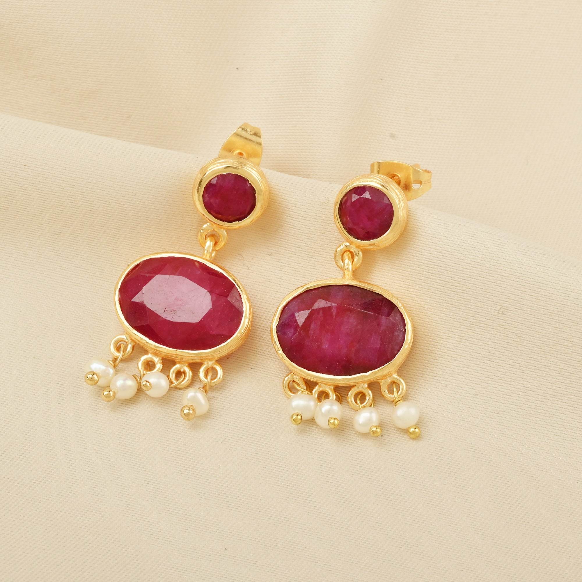 Majestic Rubies, Pearl Gemstone Earrings - La Vitá Jewels