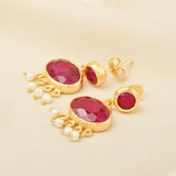 Ruby, Pearl Gemstone Dangle Earrings