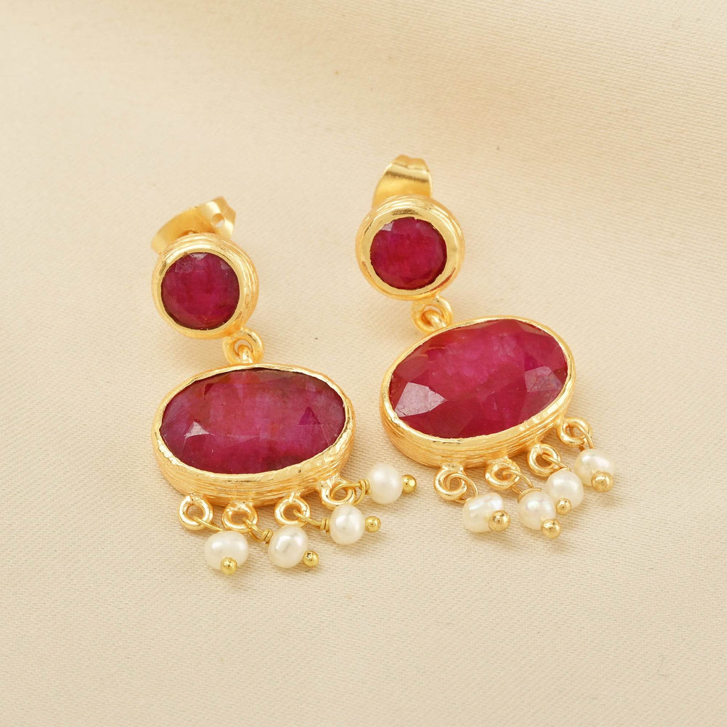 Majestic Rubies, Pearl Gemstone Earrings - La Vitá Jewels