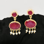 Majestic Rubies, Pearl Gemstone Earrings - La Vitá Jewels