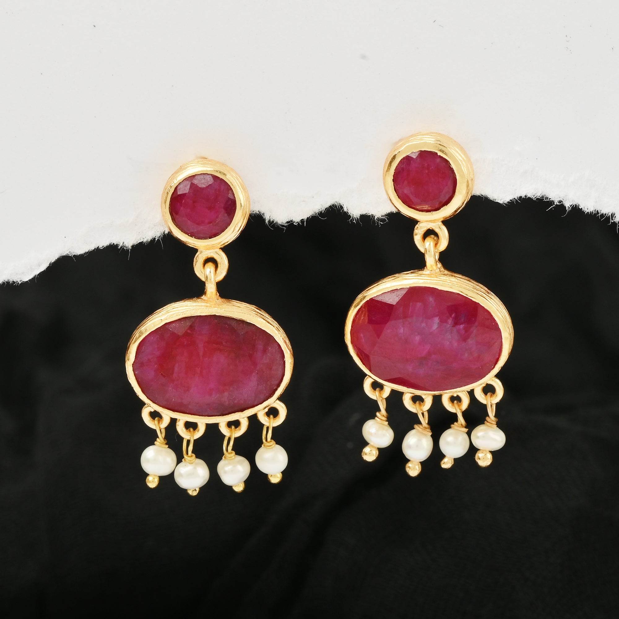 Majestic Rubies, Pearl Gemstone Earrings - La Vitá Jewels