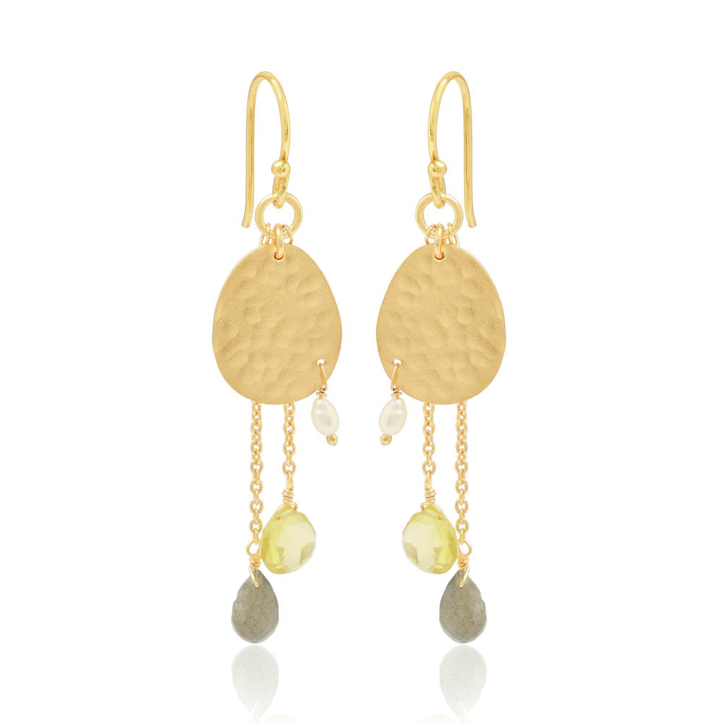 Lemon Quartz Labradorite and Pearl Dangle Earrings - La Vitá Jewels