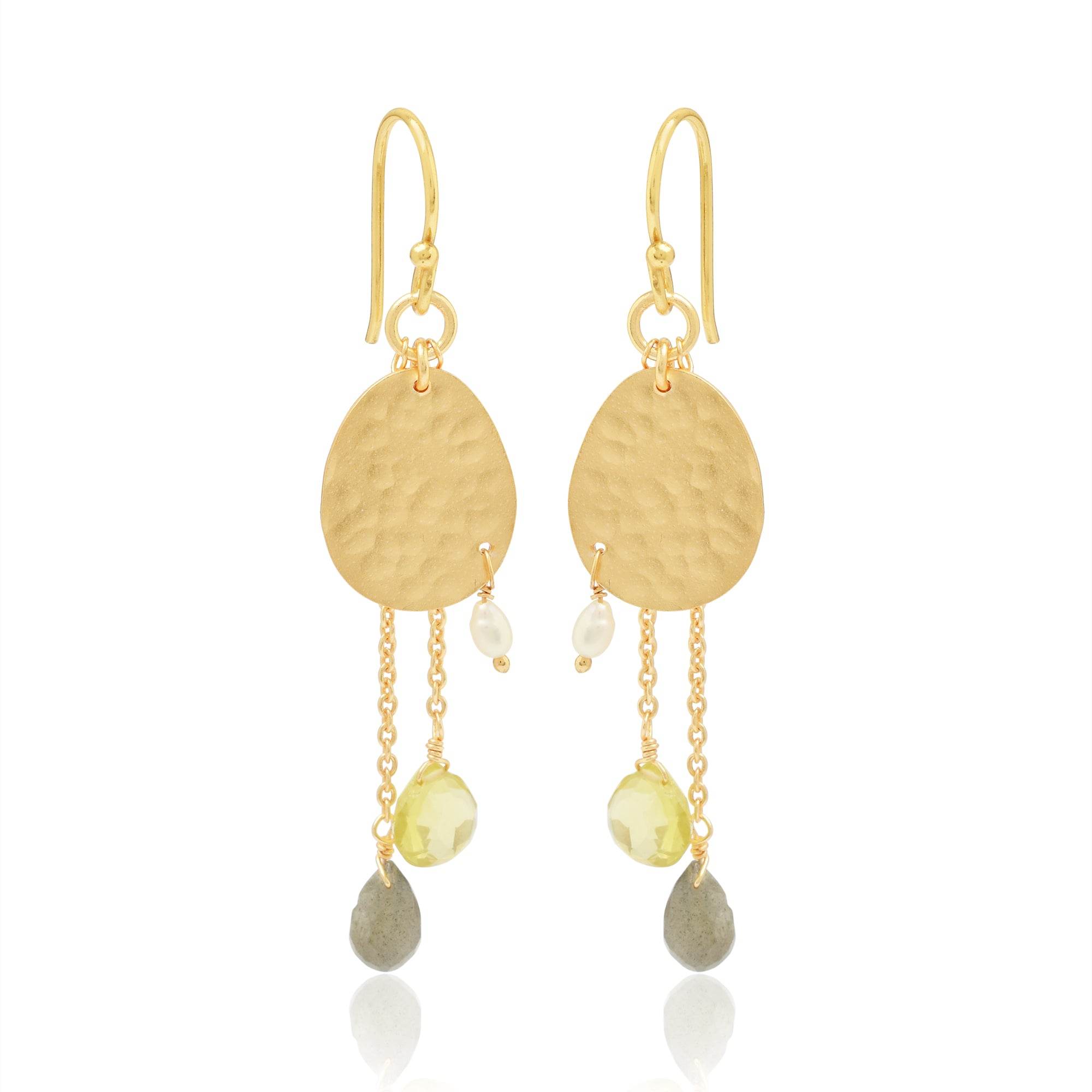 Lemon Quartz Labradorite and Pearl Dangle Earrings - La Vitá Jewels