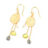 Lemon Quartz Labradorite and Pearl Dangle Earrings