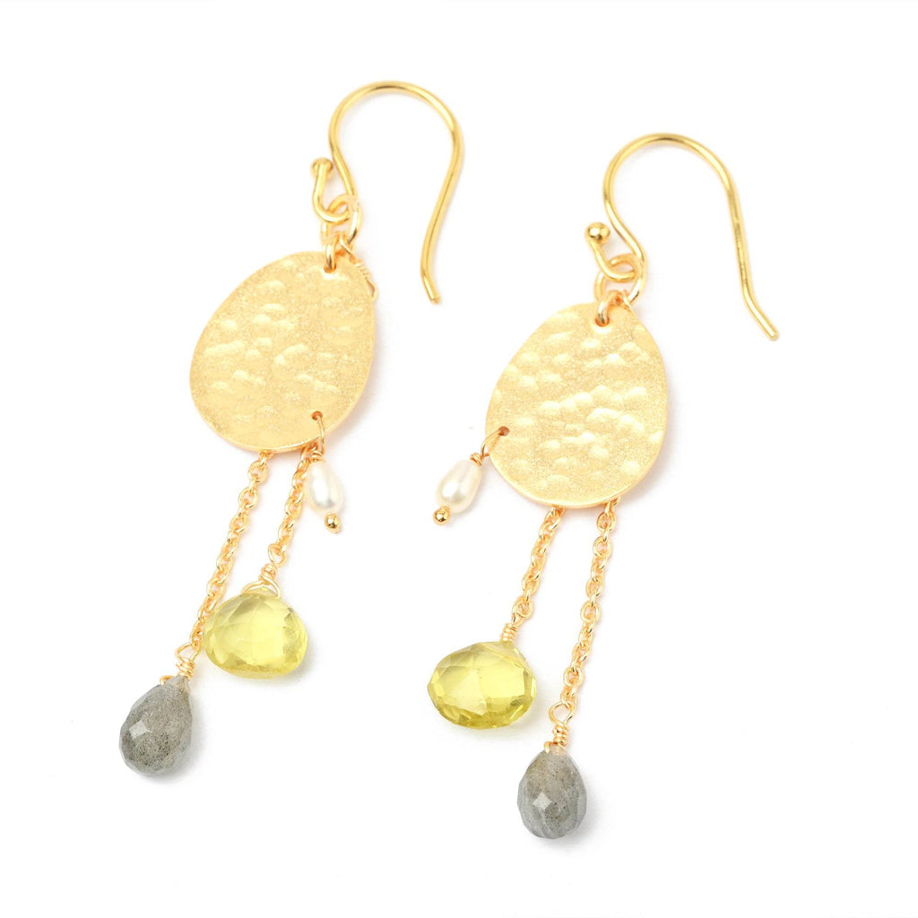 Lemon Quartz Labradorite and Pearl Dangle Earrings - La Vitá Jewels
