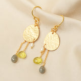 Lemon Quartz Labradorite and Pearl Dangle Earrings