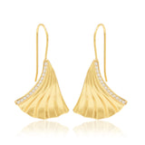 Biloba-Ginkgo Leaf with White CZ Earrings