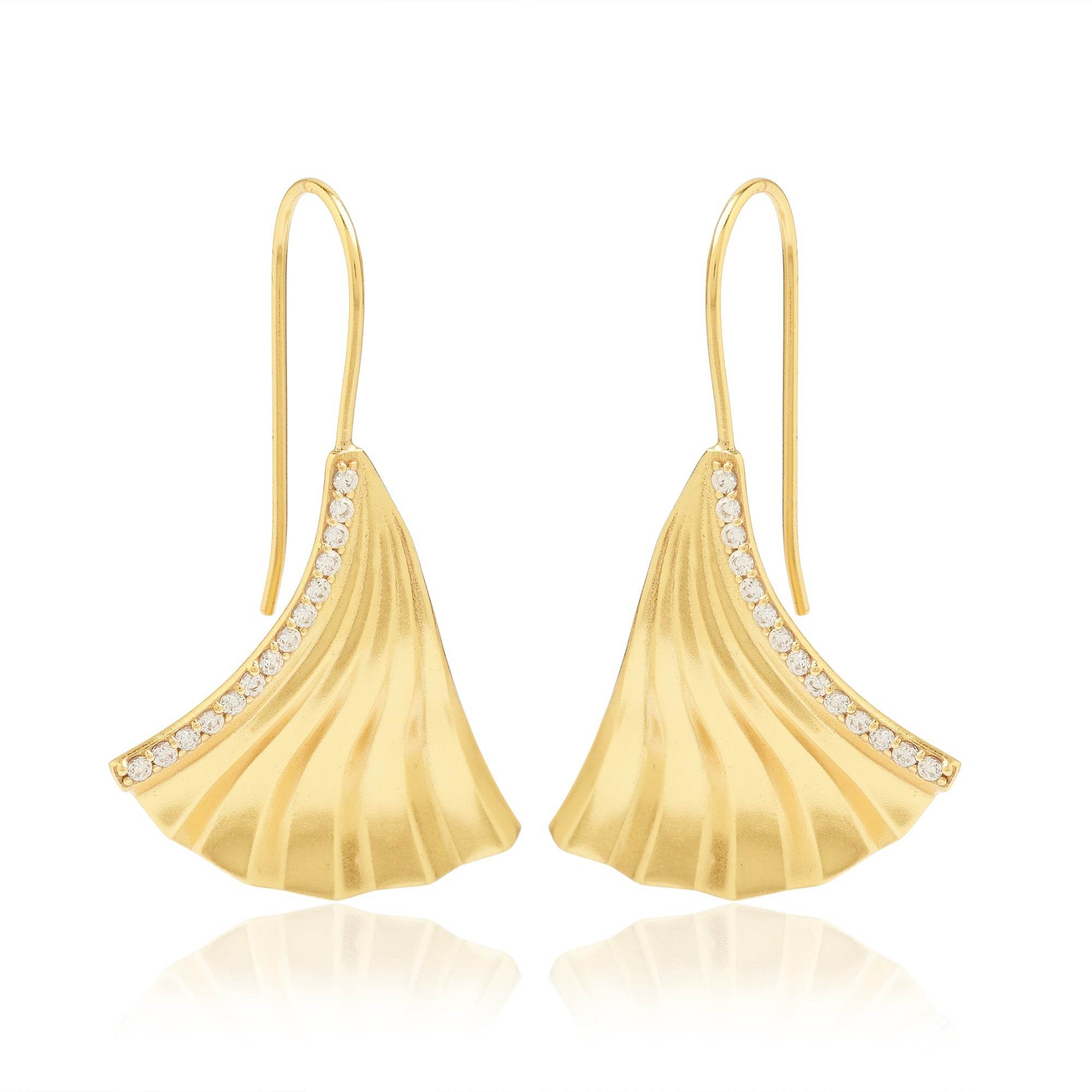 Biloba-Ginkgo Leaf with White CZ Earrings - La Vitá Jewels
