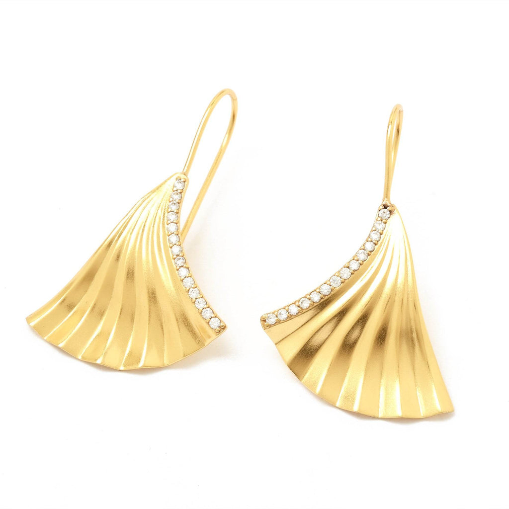 Biloba-Ginkgo Leaf with White CZ Earrings - La Vitá Jewels