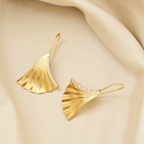 Biloba-Ginkgo Leaf with White CZ Earrings
