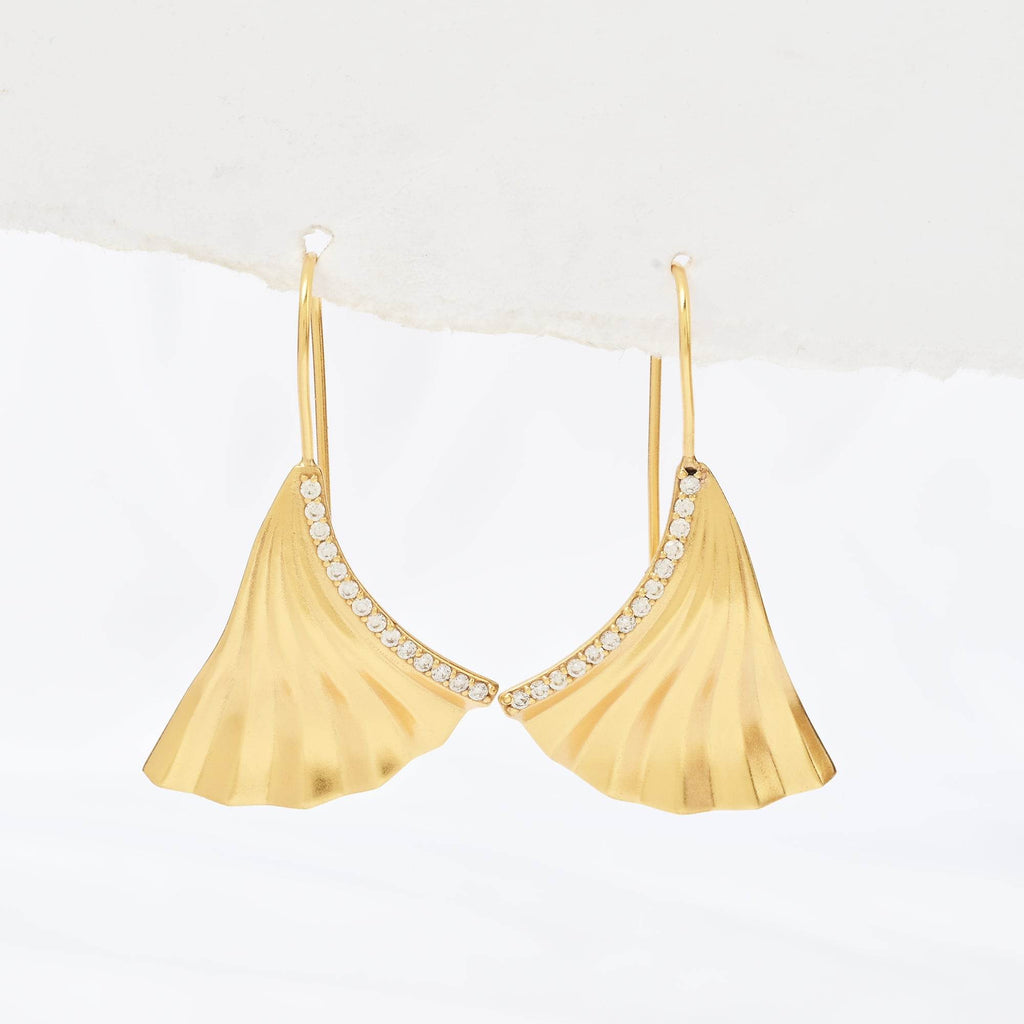 Biloba-Ginkgo Leaf with White CZ Earrings - La Vitá Jewels