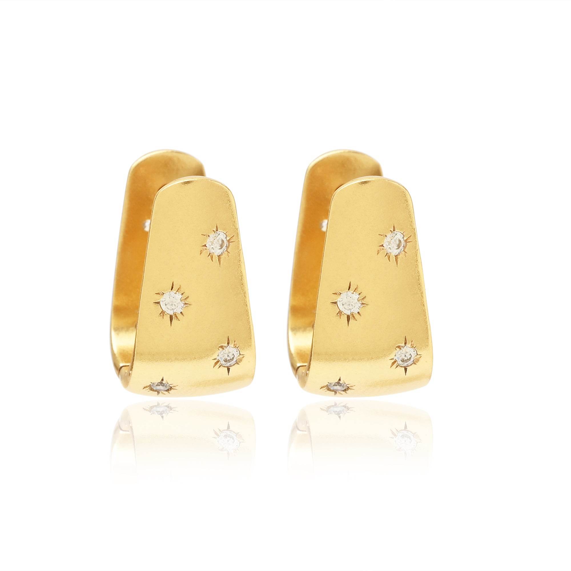 White CZ Huggies Gold Earrings - La Vitá Jewels