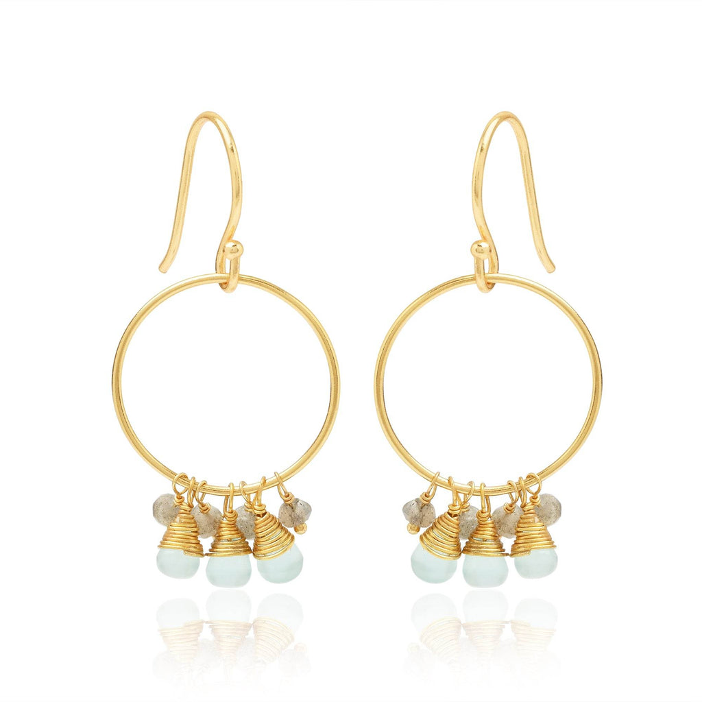 Circle Shape with Aqua Chalcedony, Labradorite Beads Earrings - La Vitá Jewels