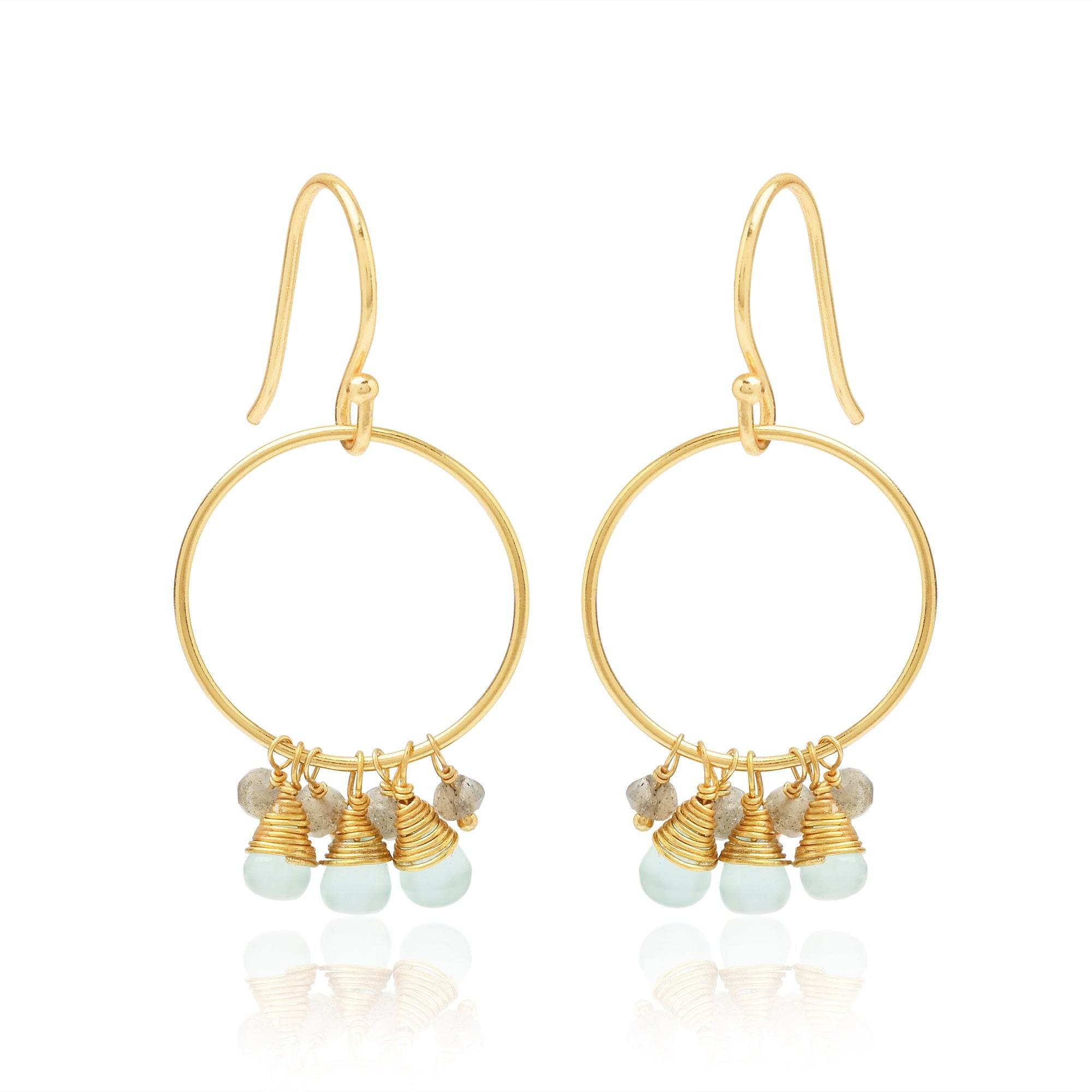 Circle Shape with Aqua Chalcedony, Labradorite Beads Earrings - La Vitá Jewels