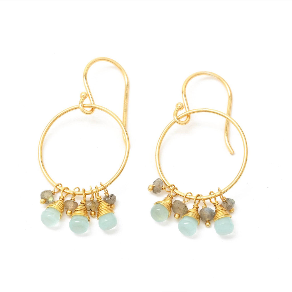Circle Shape with Aqua Chalcedony, Labradorite Beads Earrings - La Vitá Jewels