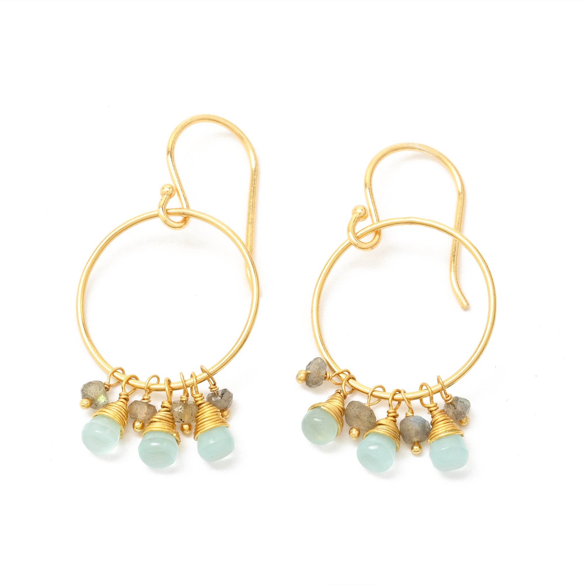 Circle Shape with Aqua Chalcedony, Labradorite Beads Earrings - La Vitá Jewels