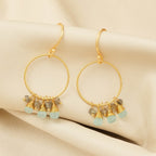 Circle Shape with Aqua Chalcedony, Labradorite Beads Earrings - La Vitá Jewels