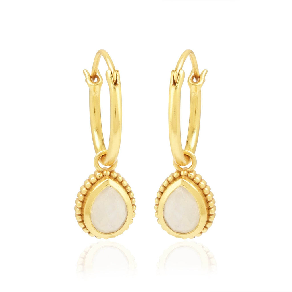 Rainbow Moonstone Huggies Dangle Earrings - La Vitá Jewels