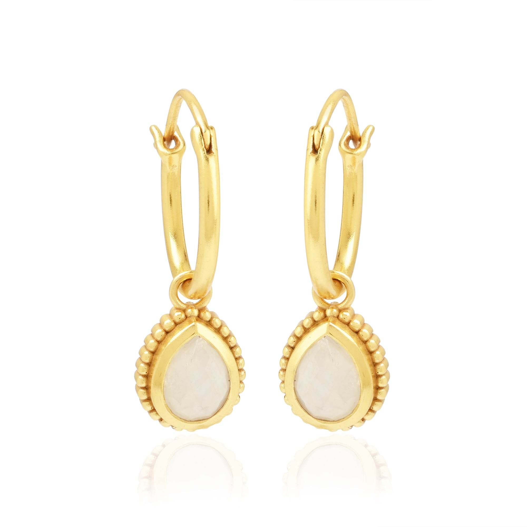 Rainbow Moonstone Huggies Dangle Earrings - La Vitá Jewels
