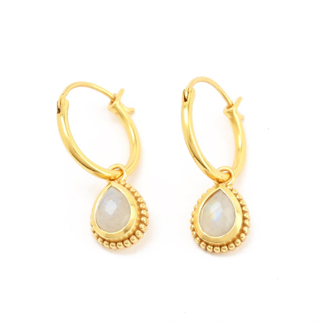 Rainbow Moonstone Huggies Dangle Earrings - La Vitá Jewels