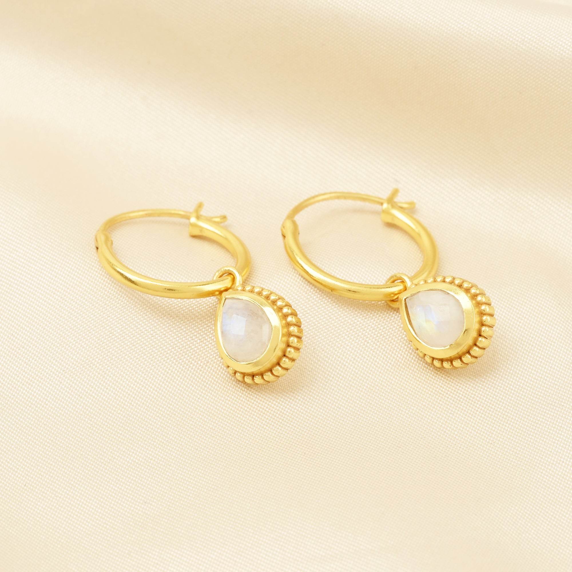 Rainbow Moonstone Huggies Dangle Earrings - La Vitá Jewels