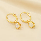 Rainbow Moonstone Huggies Dangle Earrings