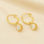 Rainbow Moonstone Huggies Dangle Earrings - La Vitá Jewels