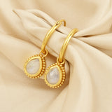 Rainbow Moonstone Huggies Dangle Earrings