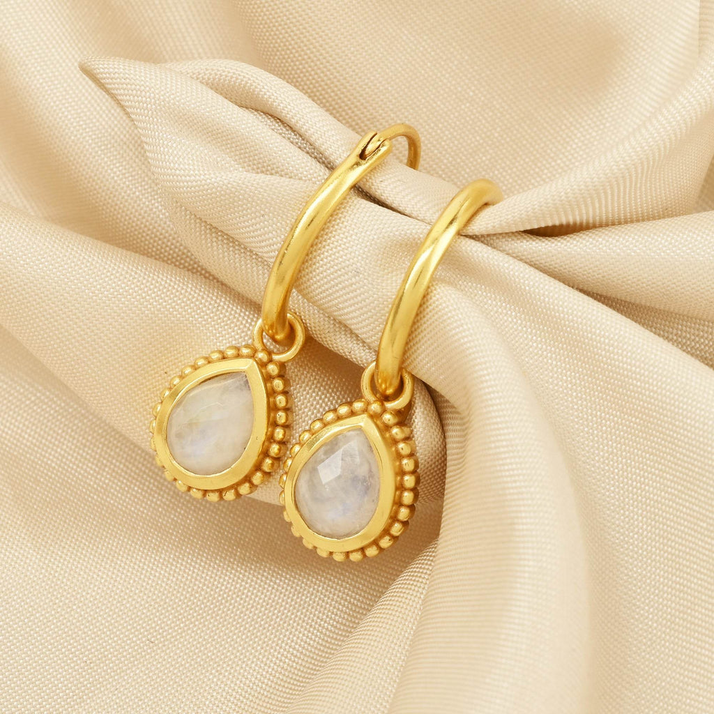 Rainbow Moonstone Huggies Dangle Earrings - La Vitá Jewels