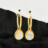 Rainbow Moonstone Huggies Dangle Earrings