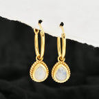 Rainbow Moonstone Huggies Dangle Earrings - La Vitá Jewels