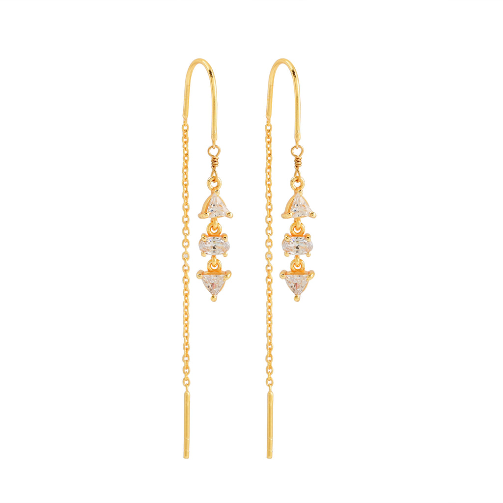 Gold Triangle & Oval Crystal Threader Earrings
