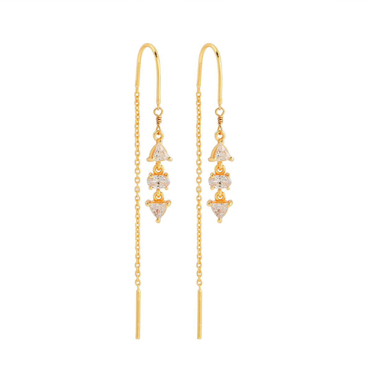 Gold Triangle & Oval Crystal Threader Earrings
