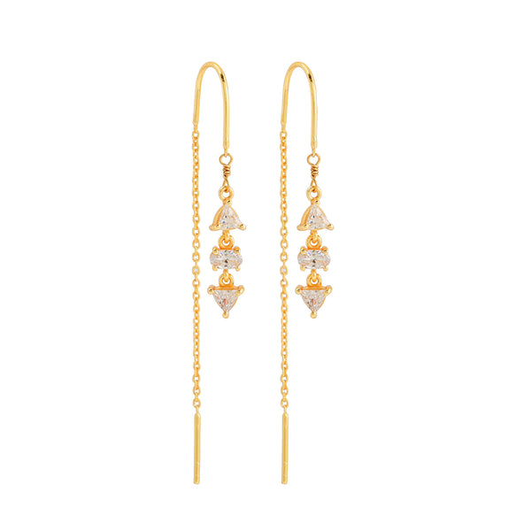 Gold Triangle & Oval Crystal Threader Earrings