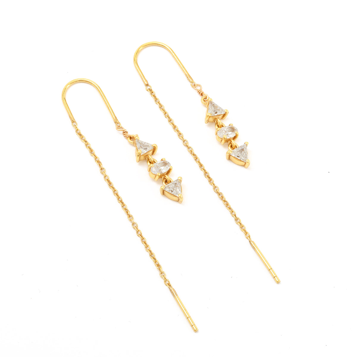 Gold Triangle & Oval Crystal Threader Earrings